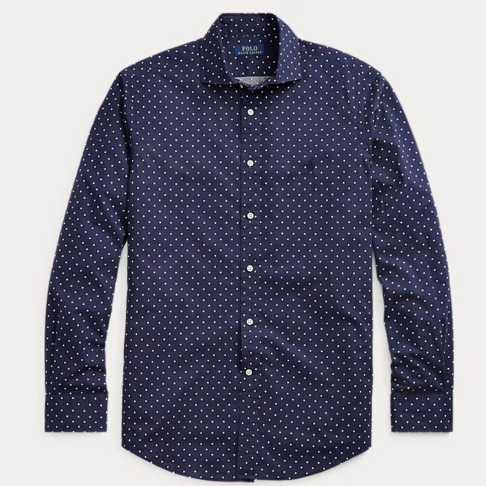 Lauren Ralph Lauren Slim Fit Polka Dot Button Front Shirt Blue 16 1/2